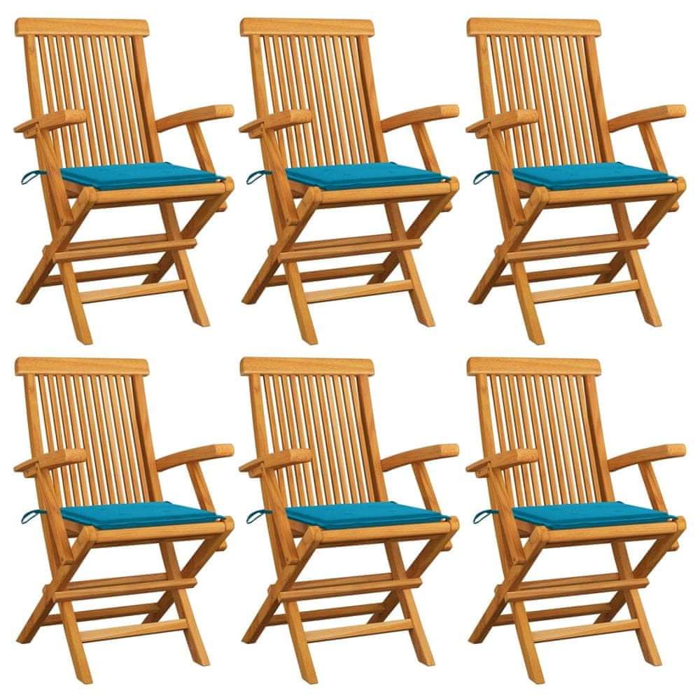Petromila vidaXL Záhradné stoličky, modré podložky 6 ks, tíkový masív
