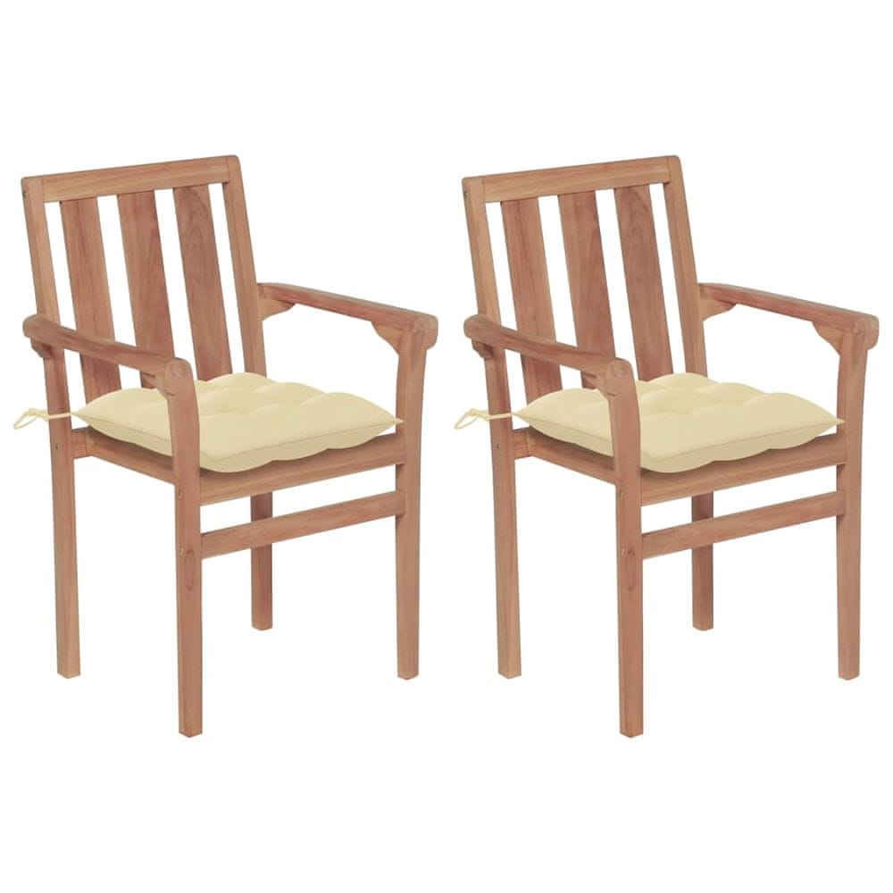Petromila vidaXL Záhradné stoličky 2 ks, krémovo biele podložky, tíkový masív