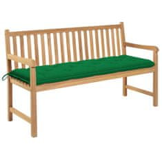 Vidaxl Záhradná lavička, zelená podložka 150 cm, tíkový masív
