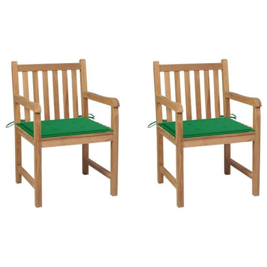 Petromila vidaXL Záhradné stoličky 2 ks zelené podložky teakový masív