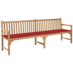 Vidaxl Záhradná lavička s červeným vankúšom 240 cm tíkový masív