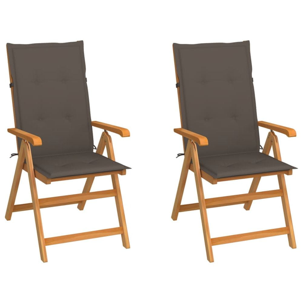 Vidaxl Záhradné stoličky 2 ks hnedosivé podložky teakový masív