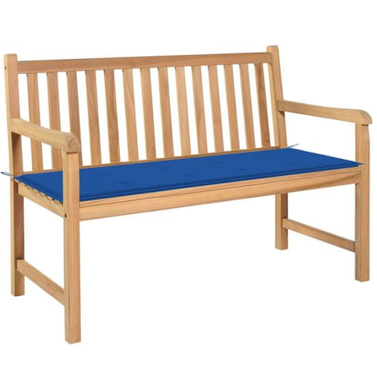 Vidaxl Záhradná lavička+kráľovsky modrá podložka 120 cm, tíkový masív
