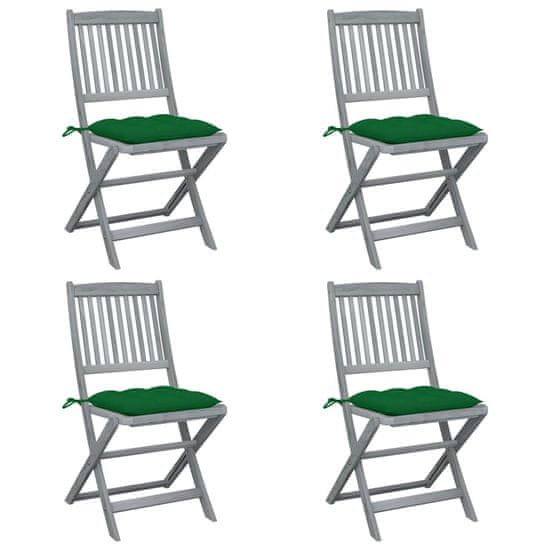 Vidaxl Skladacie vonkajšie stoličky s podložkami 4 ks akáciový masív