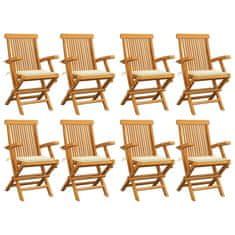 Vidaxl Záhradné stoličky s krémovými podložkami 8 ks tíkový masív
