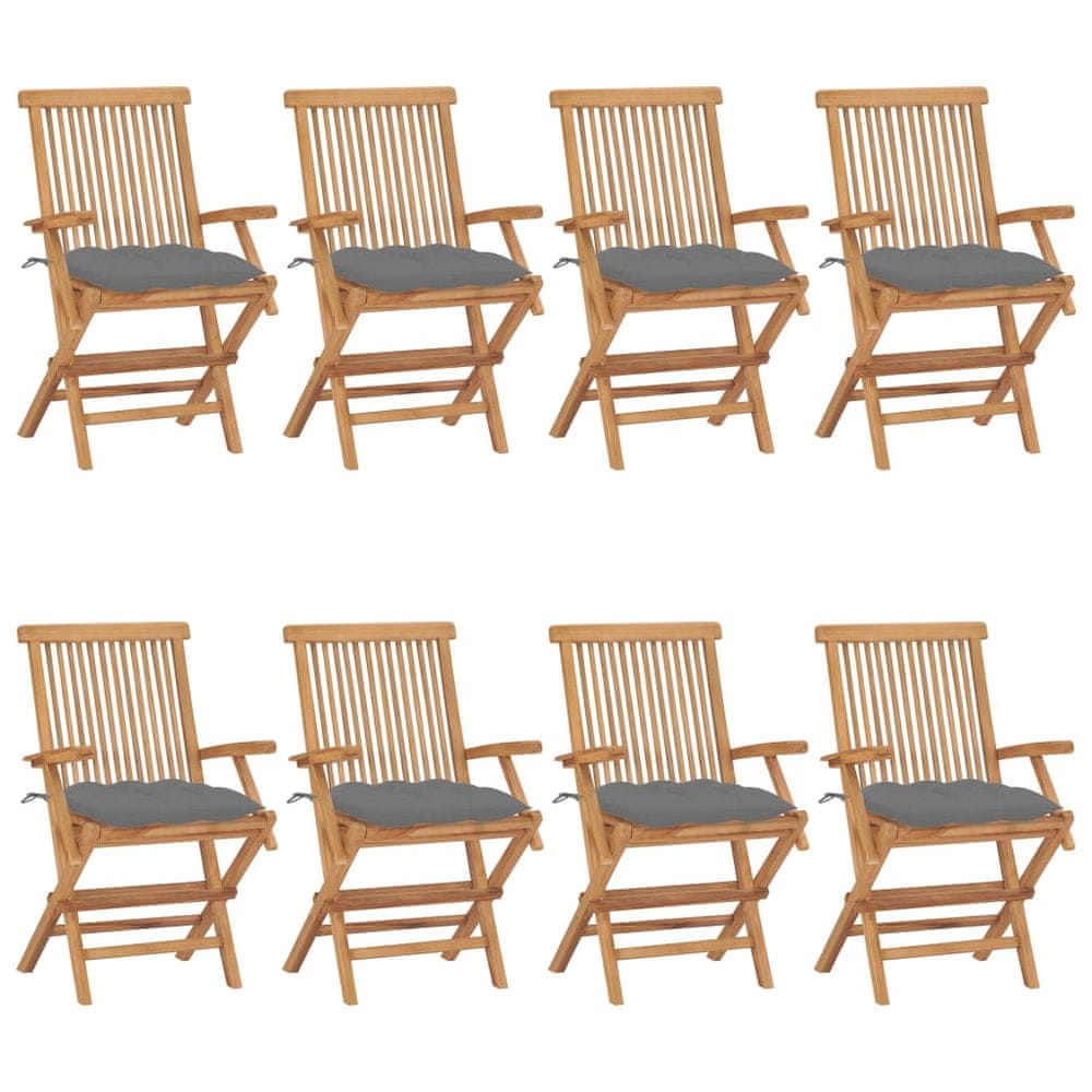 Petromila vidaXL Záhradné stoličky so sivými podložkami 8 ks tíkový masív