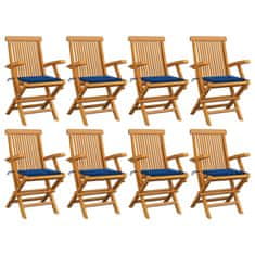 Vidaxl Záhradné stoličky s kráľovsky modrými podložkami 8 ks tíkový masív