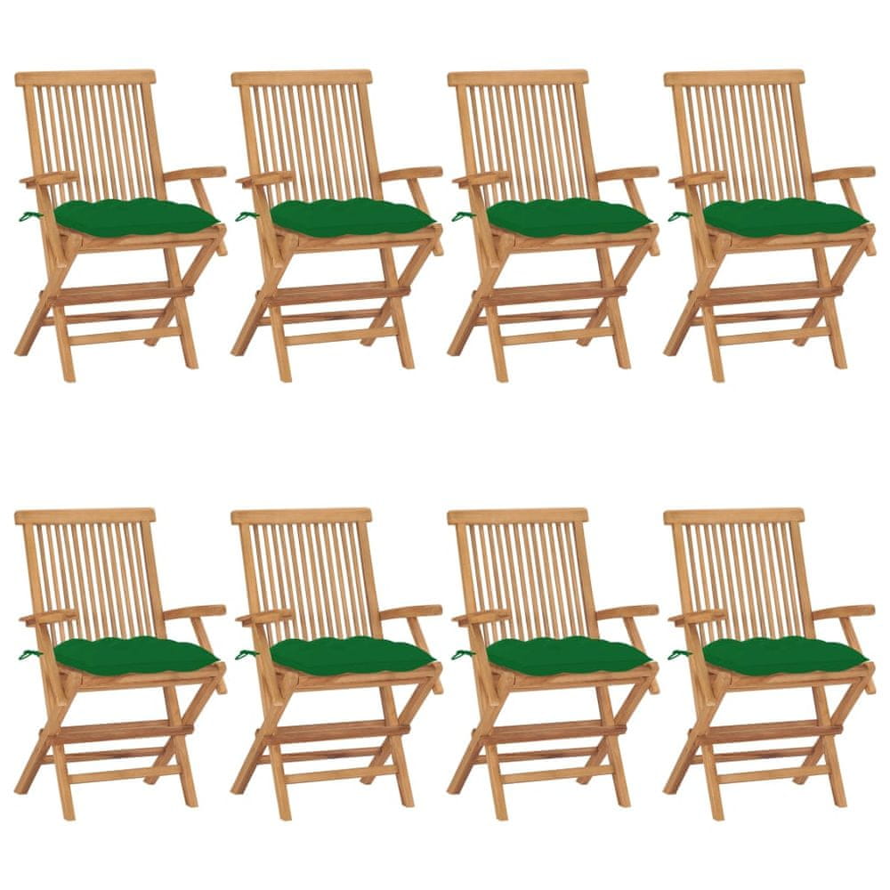 Petromila vidaXL Záhradné stoličky so zelenými podložkami 8 ks tíkový masív