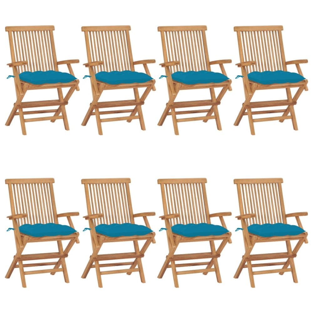 Petromila vidaXL Záhradné stoličky s bledomodrými podložkami 8 ks tíkový masív