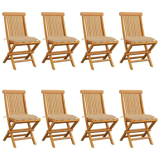 Vidaxl Záhradné stoličky s béžovými podložkami 8 ks tíkový masív