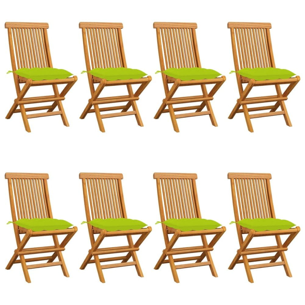 Vidaxl Záhradné stoličky s jasnozelenými podložkami 8 ks tíkový masív