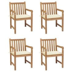 Vidaxl Záhradné stoličky 4 ks s krémovými podložkami teakový masív