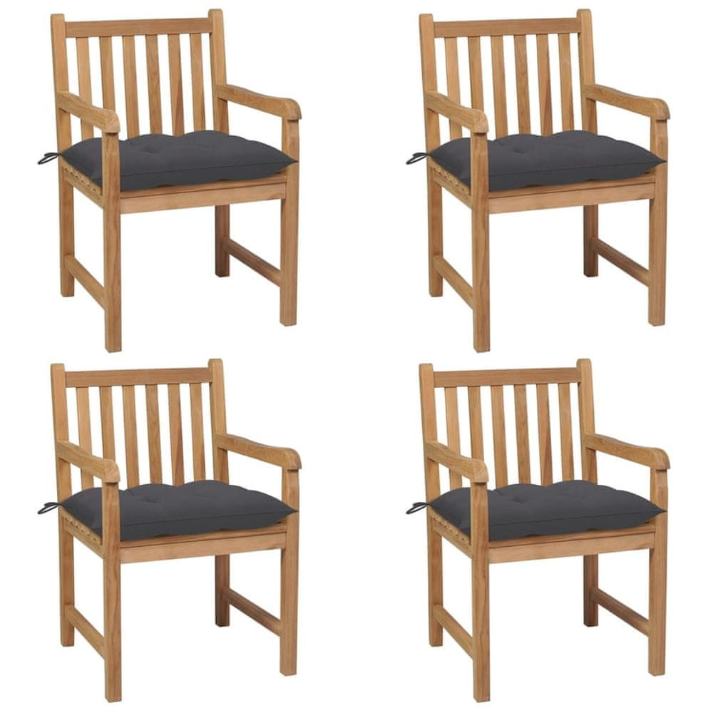 Vidaxl Záhradné stoličky 4 ks s antracitovými podložkami teakový masív