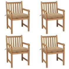 Vidaxl Záhradné stoličky 4 ks s béžovými podložkami teakový masív
