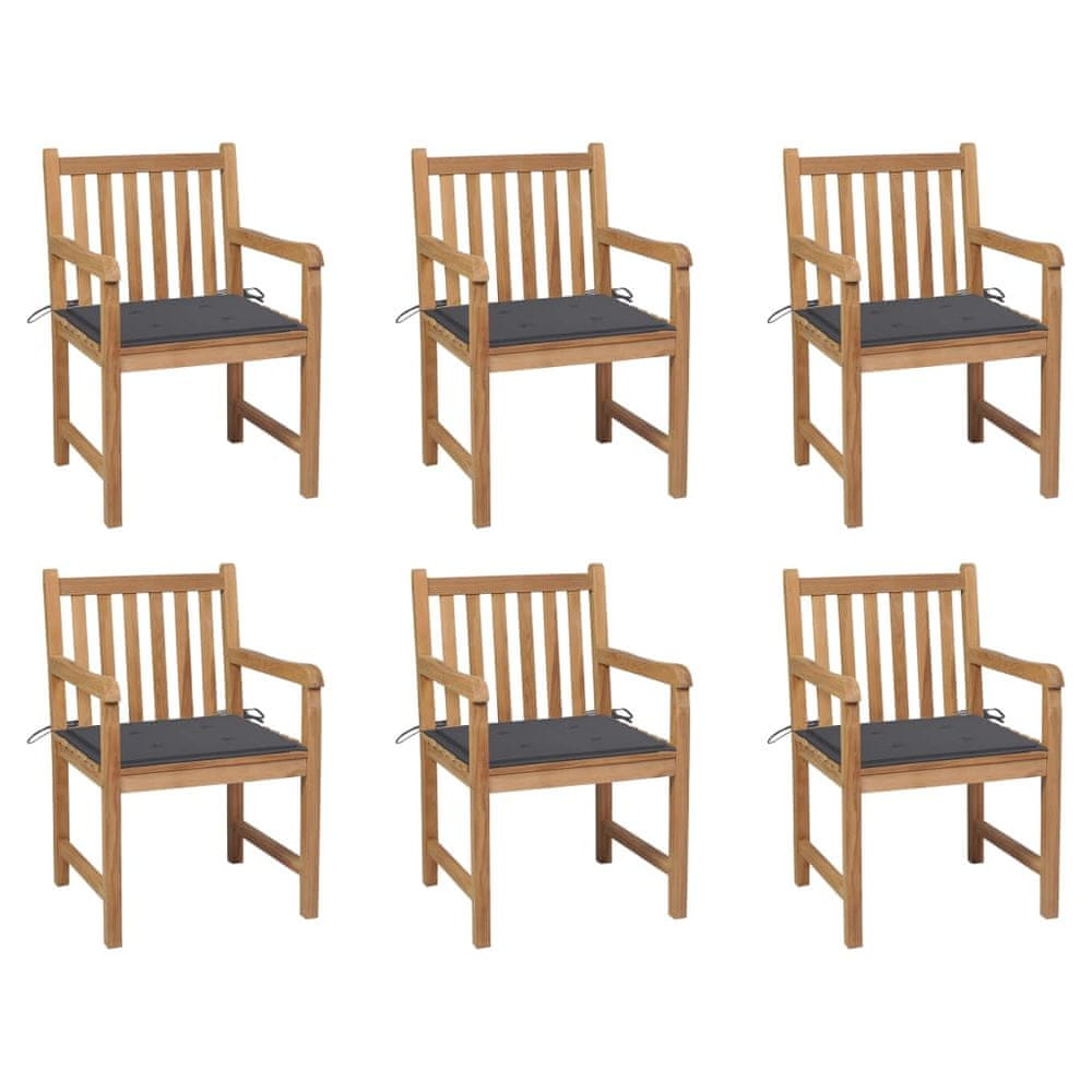 Vidaxl Záhradné stoličky 6 ks s antracitovými podložkami tíkový masív