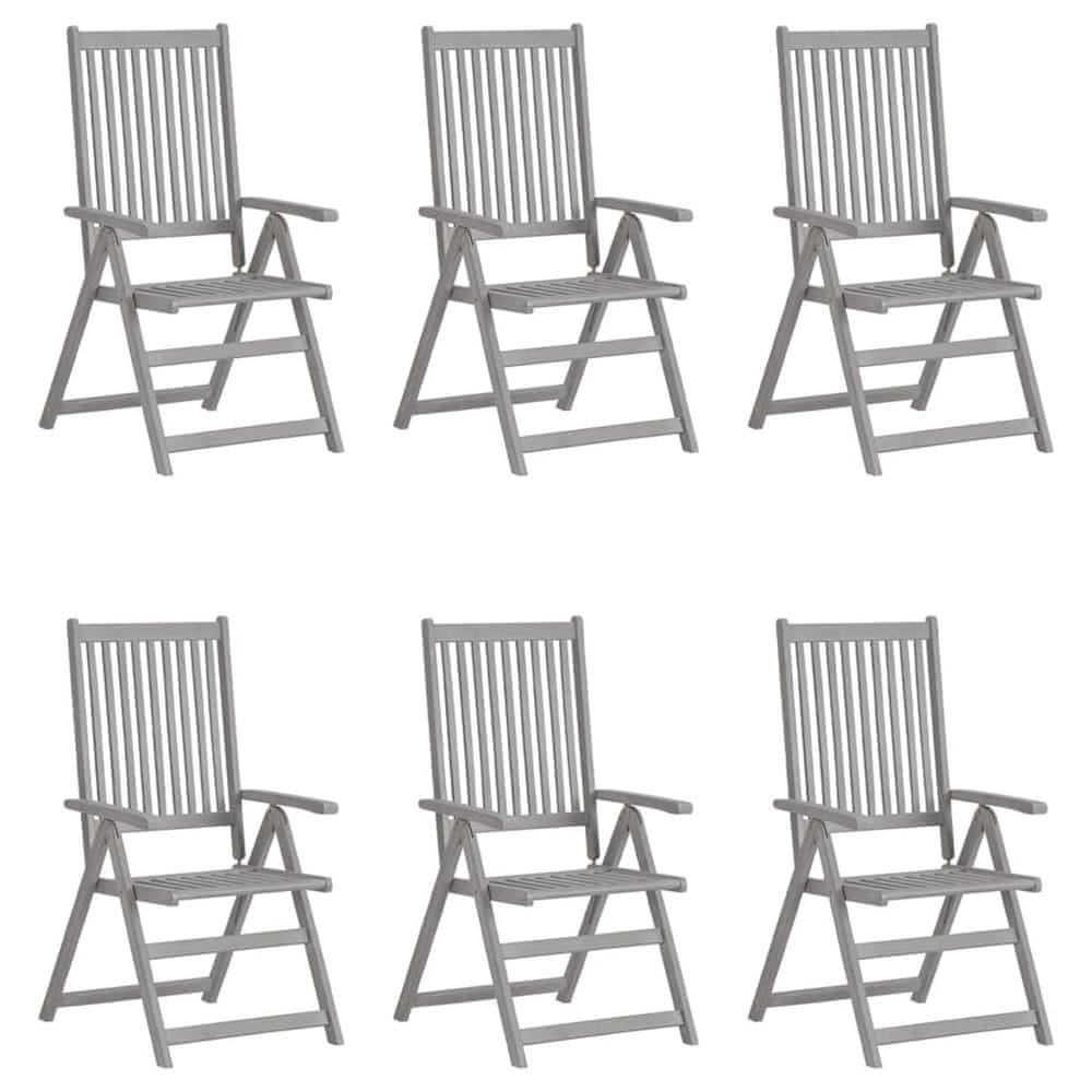 Vidaxl Záhradné sklápacie stoličky 6 ks sivé akáciový masív