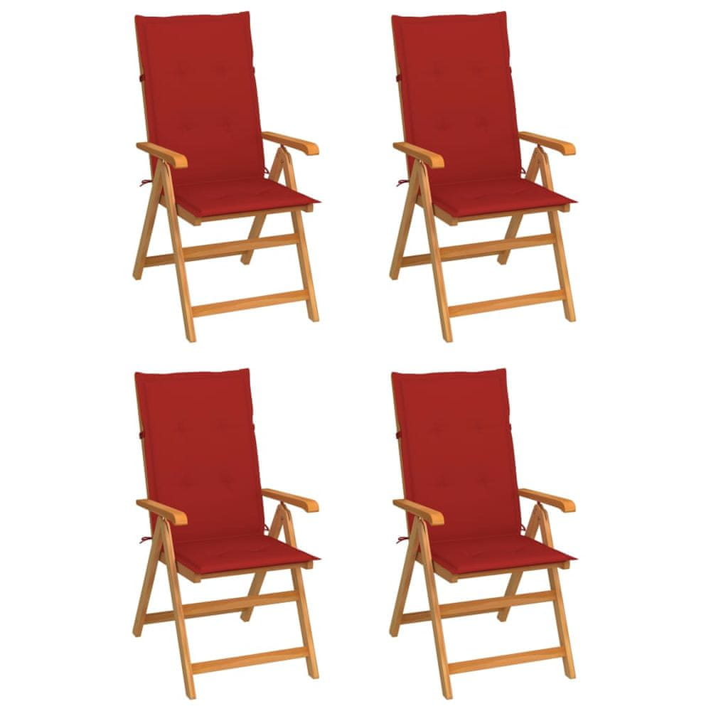 Petromila vidaXL Záhradné stoličky 4 ks s červenými podložkami tíkový masív