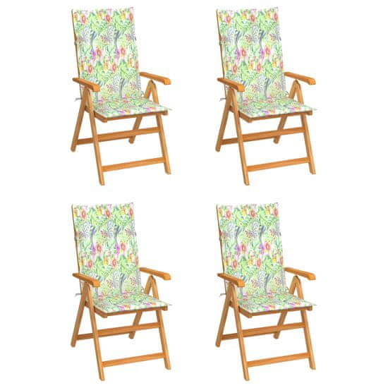 Vidaxl Záhradné stoličky 4 ks s podložkami so vzorom listov tíkový masív
