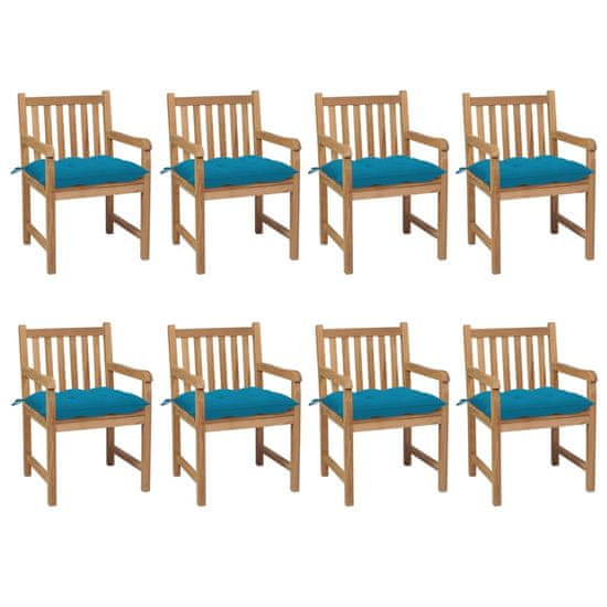 Vidaxl Záhradné stoličky 8 ks s bledomodrými podložkami teakový masív