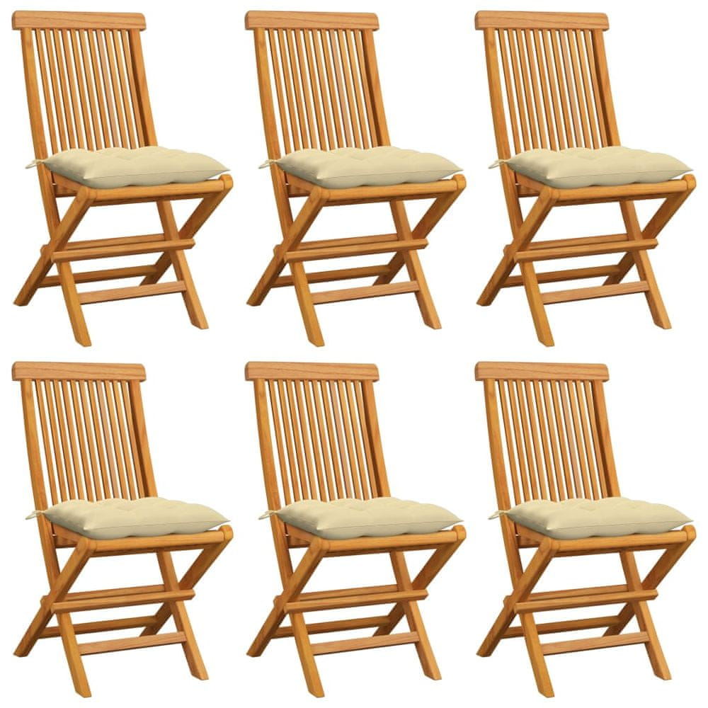 Petromila vidaXL Záhradné stoličky s krémovými podložkami 6 ks tíkový masív