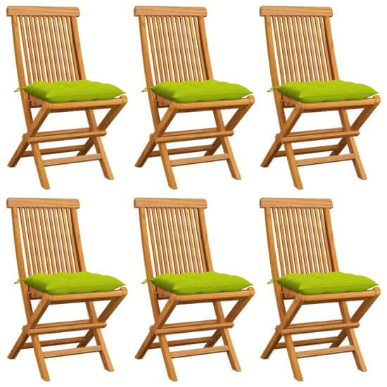 Vidaxl Záhradné stoličky s jasnozelenými podložkami 6 ks tíkový masív