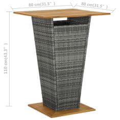 Petromila vidaXL Barový stôl sivý 80x80x110 cm polyratan a akáciový masív
