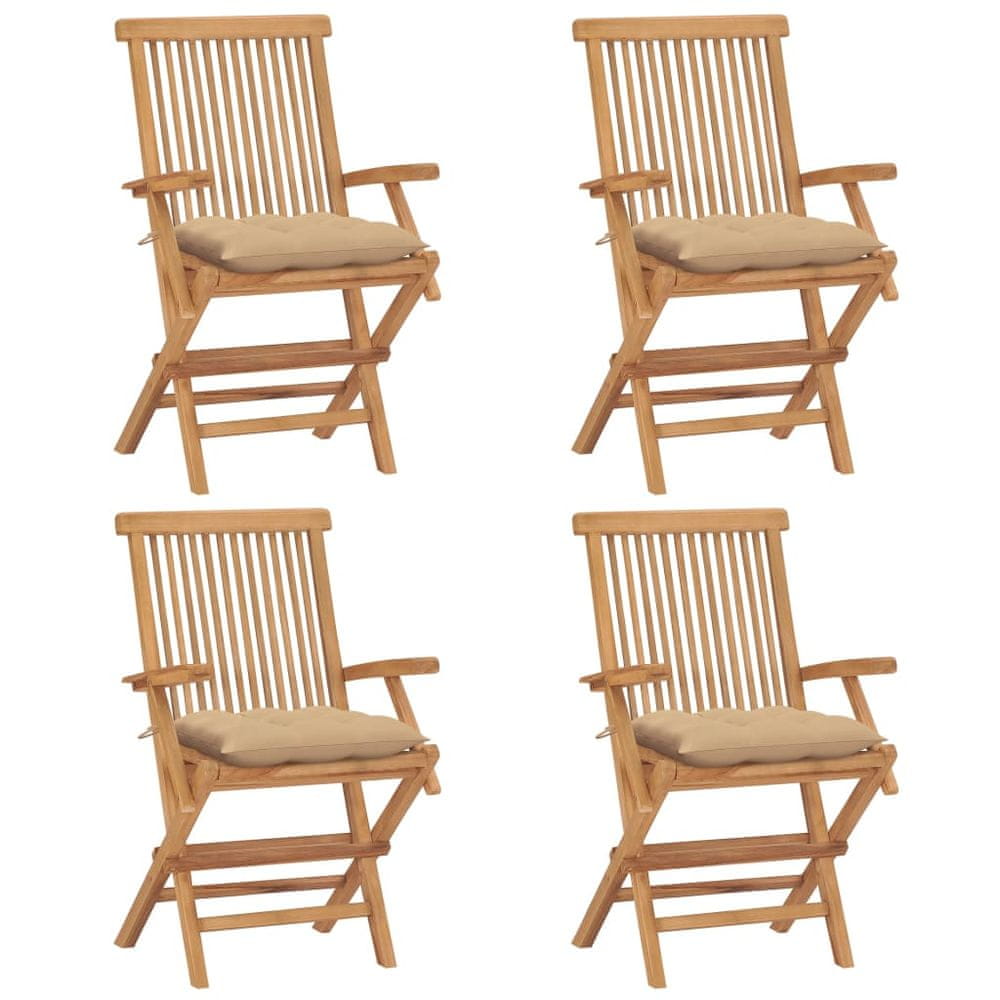 Petromila vidaXL Záhradné stoličky s béžovými podložkami 4 ks tíkový masív