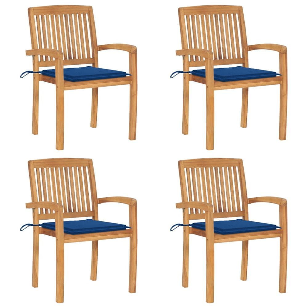 Vidaxl Stohovateľné záhradné stoličky s podložkami 4 ks tíkový masív