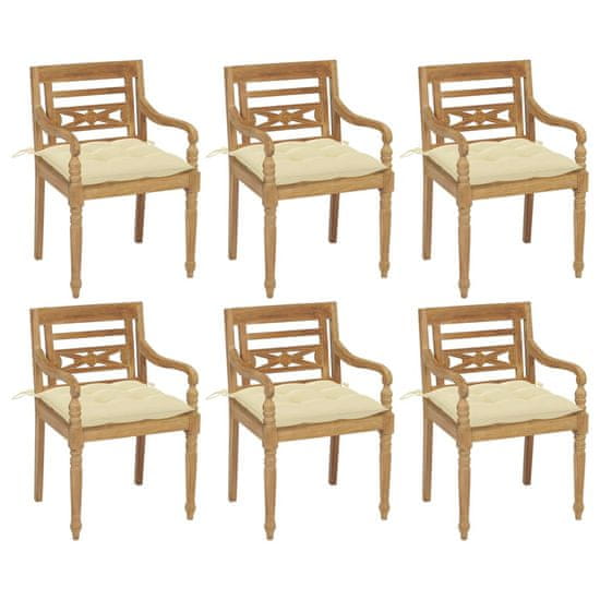 Vidaxl Batavia stoličky s podložkami 6 ks tíkový masív
