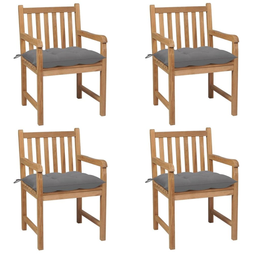 Petromila vidaXL Záhradné stoličky 4 ks so sivými podložkami teakový masív