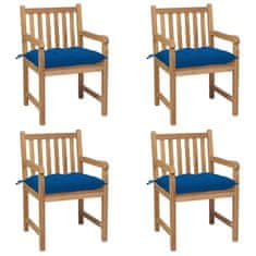 Vidaxl Záhradné stoličky 4 ks s modrými podložkami teakový masív