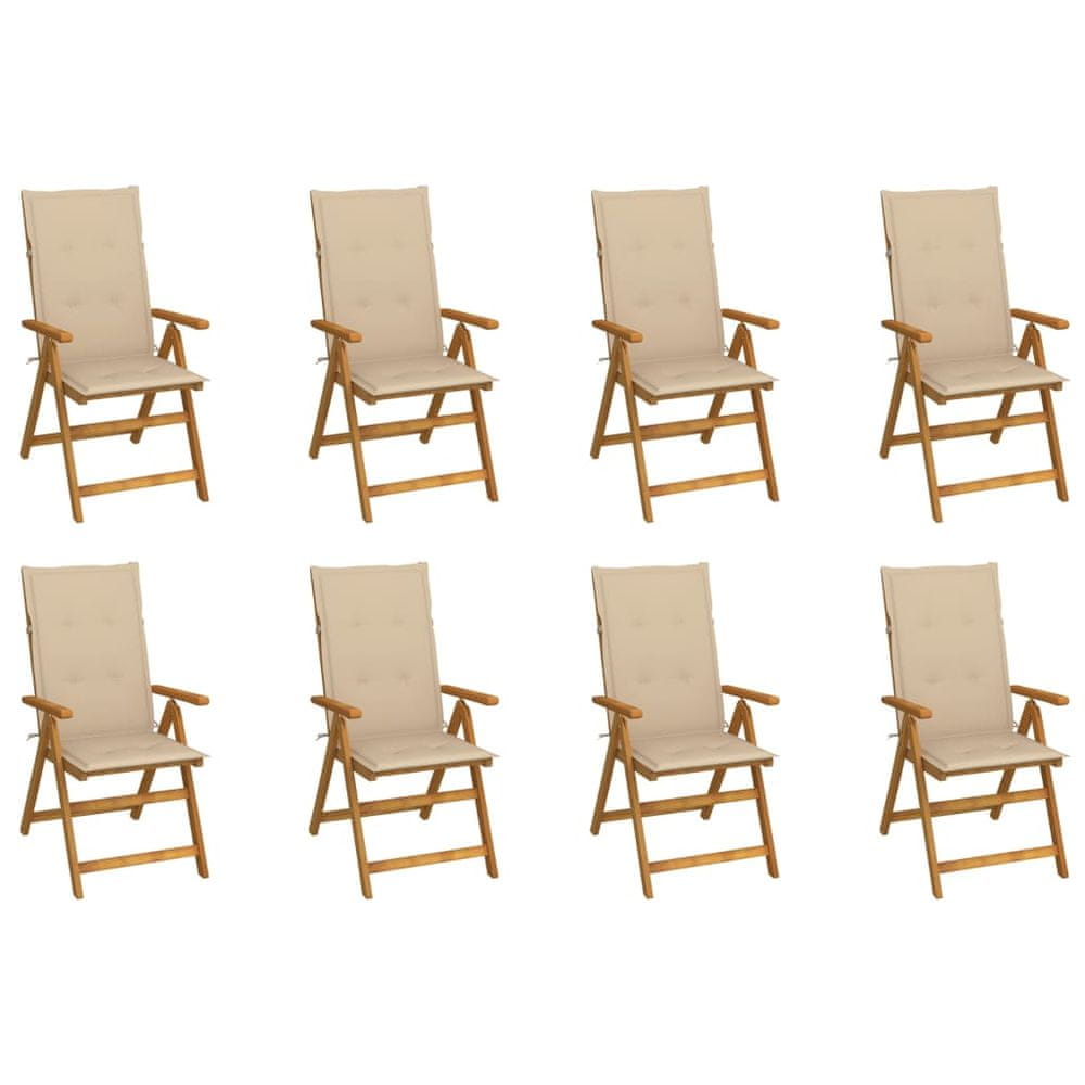 Vidaxl Skladacie záhradné stoličky s podložkami 8 ks akáciový masív
