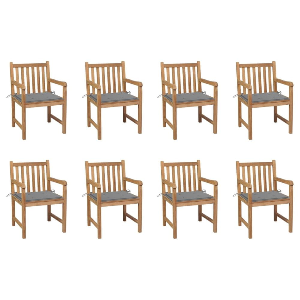 Petromila vidaXL Záhradné stoličky 8 ks so sivými podložkami tíkový masív