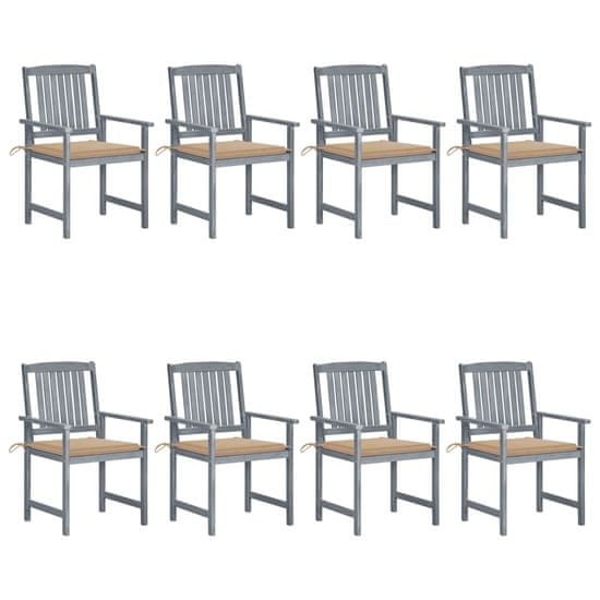 Vidaxl Záhradné stoličky s podložkami 8 ks akáciový masív sivé