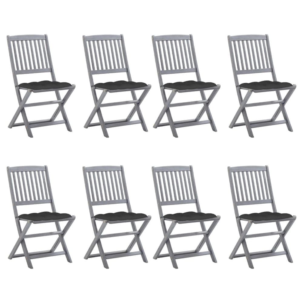 Petromila vidaXL Skladacie vonkajšie stoličky 8 ks s podložkami akáciový masív