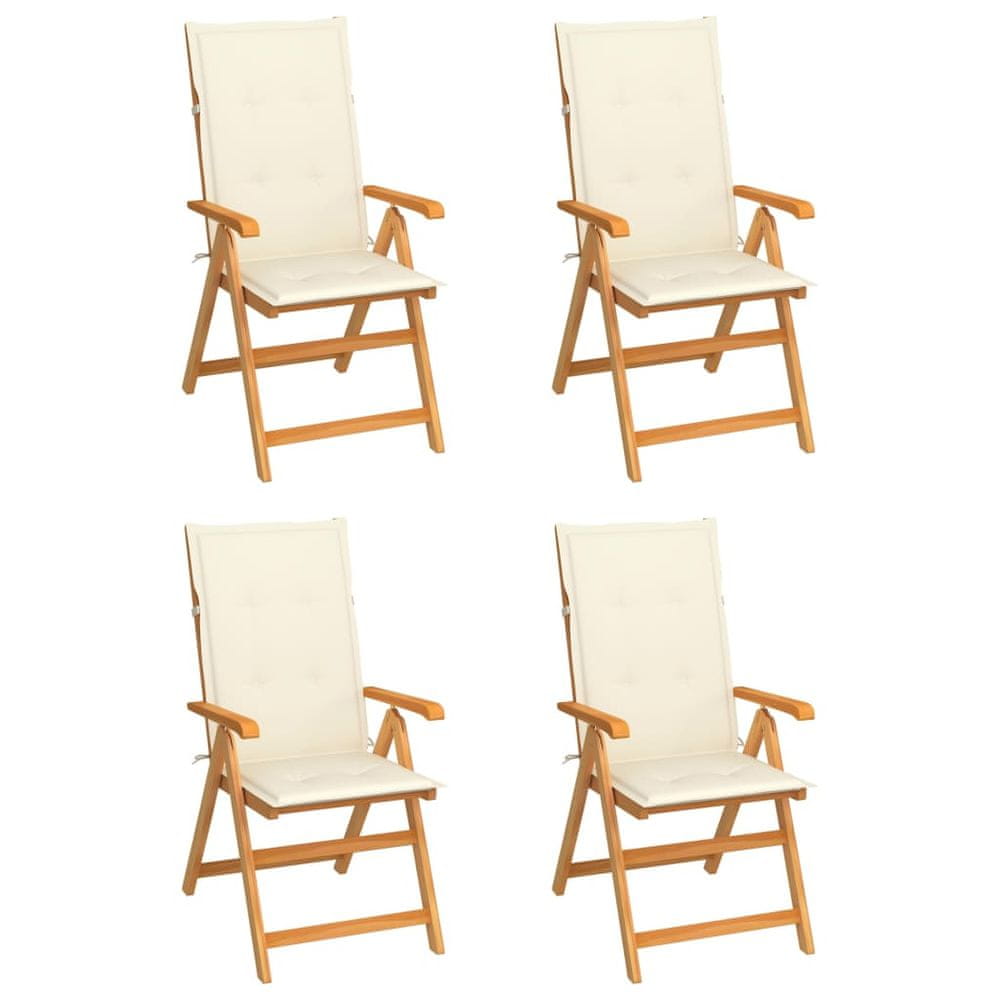 Vidaxl Záhradné stoličky 4 ks s krémovými podložkami tíkový masív