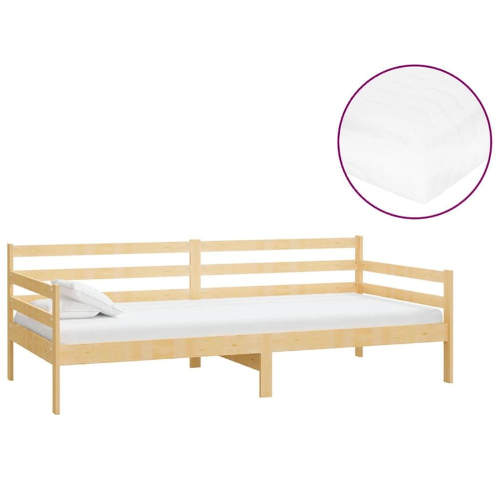 Vidaxl Denná posteľ s matracom 90x200 cm, borovicový masív
