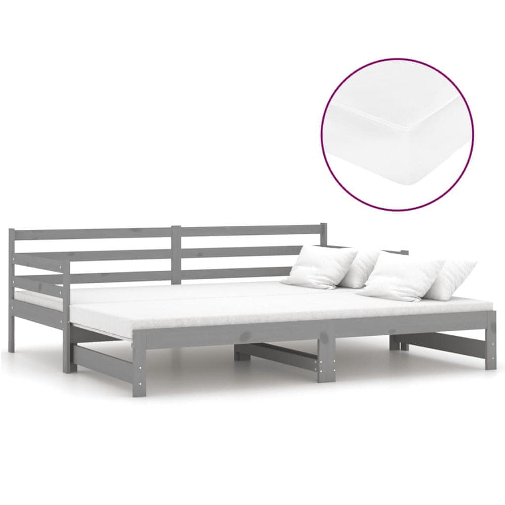 Vidaxl Rozkladacia denná posteľ 2x(90x200) cm, sivá, borovicový masív