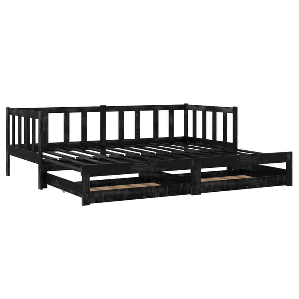 Vidaxl Rozkladacia denná posteľ 2x(90x200) cm čierna borovicové drevo