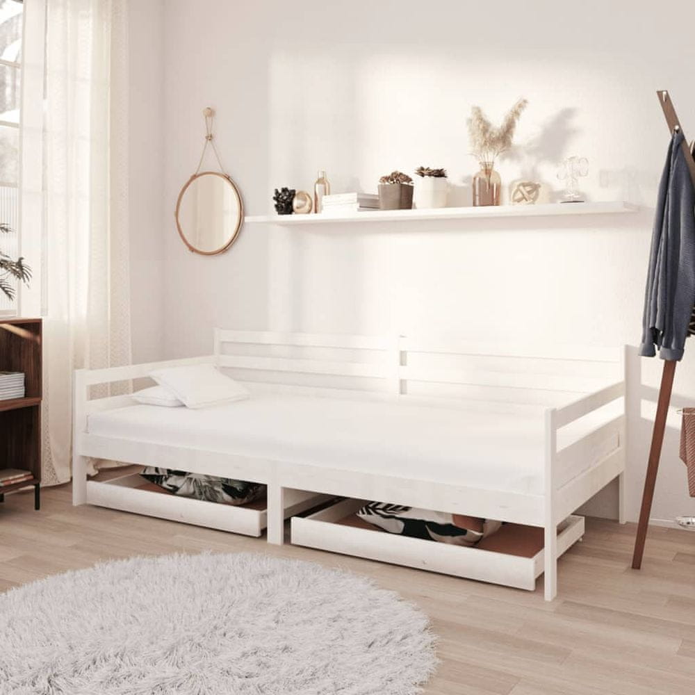 Petromila vidaXL Denná posteľ so zásuvkami 90x200 cm, biela, borovicový masív