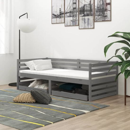 Vidaxl Denná posteľ so zásuvkami 90x200 cm sivá borovicové drevo