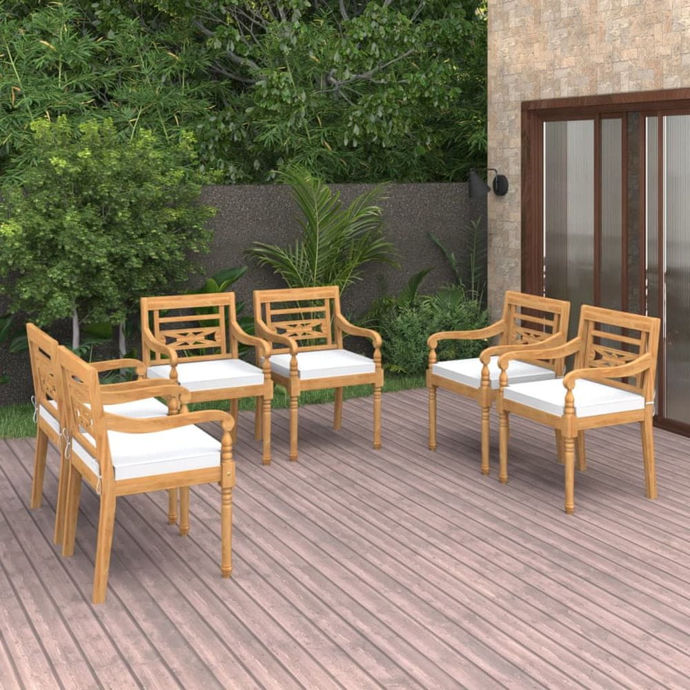 Vidaxl Batavia stoličky so sedákmi 6 ks masívne teakové drevo