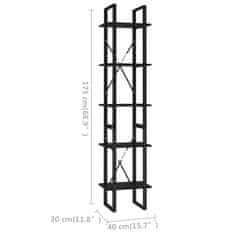 Vidaxl Knižnica s 5 policami, čierna 40x30x175 cm, drevotrieska