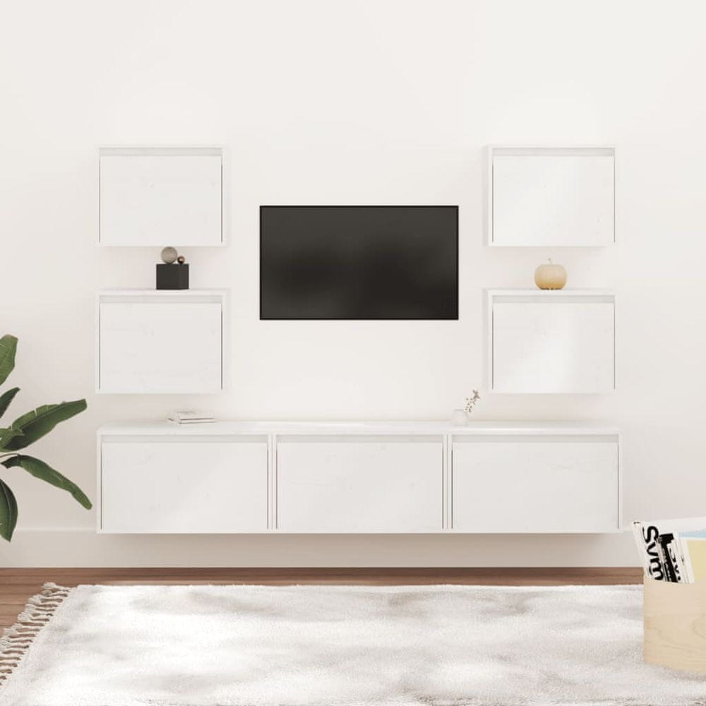 Vidaxl TV skrinky, 7 ks, biele, masívne borovicové drevo