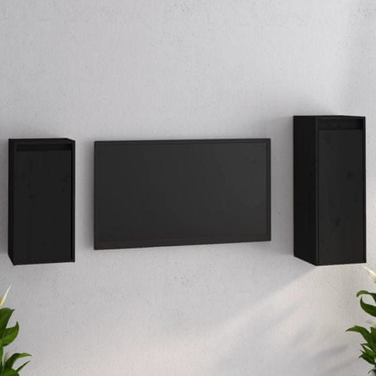 Vidaxl TV skrinky, 2 ks, čierna farba, masívne borovicové drevo