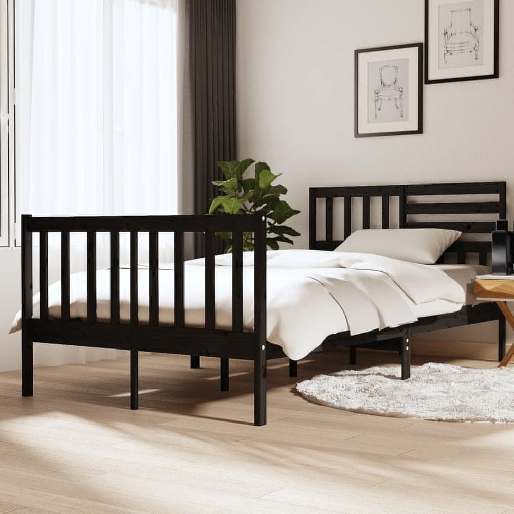 Vidaxl Rám postele, čierny, masívne drevo, 120x190 cm, 4FT, dvojlôžková posteľ