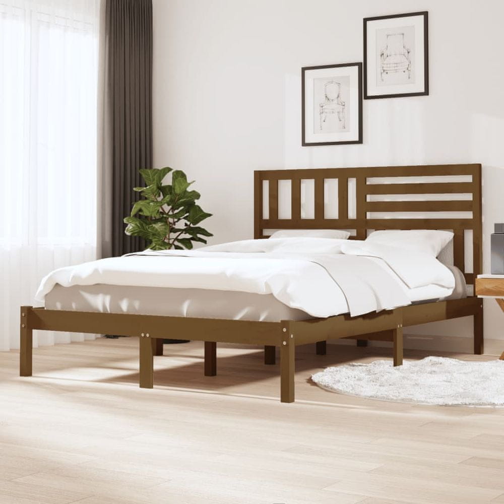 Vidaxl Rám postele, hnedý, masívne drevo, 150x200 cm, 5FT, veľkosť King Size