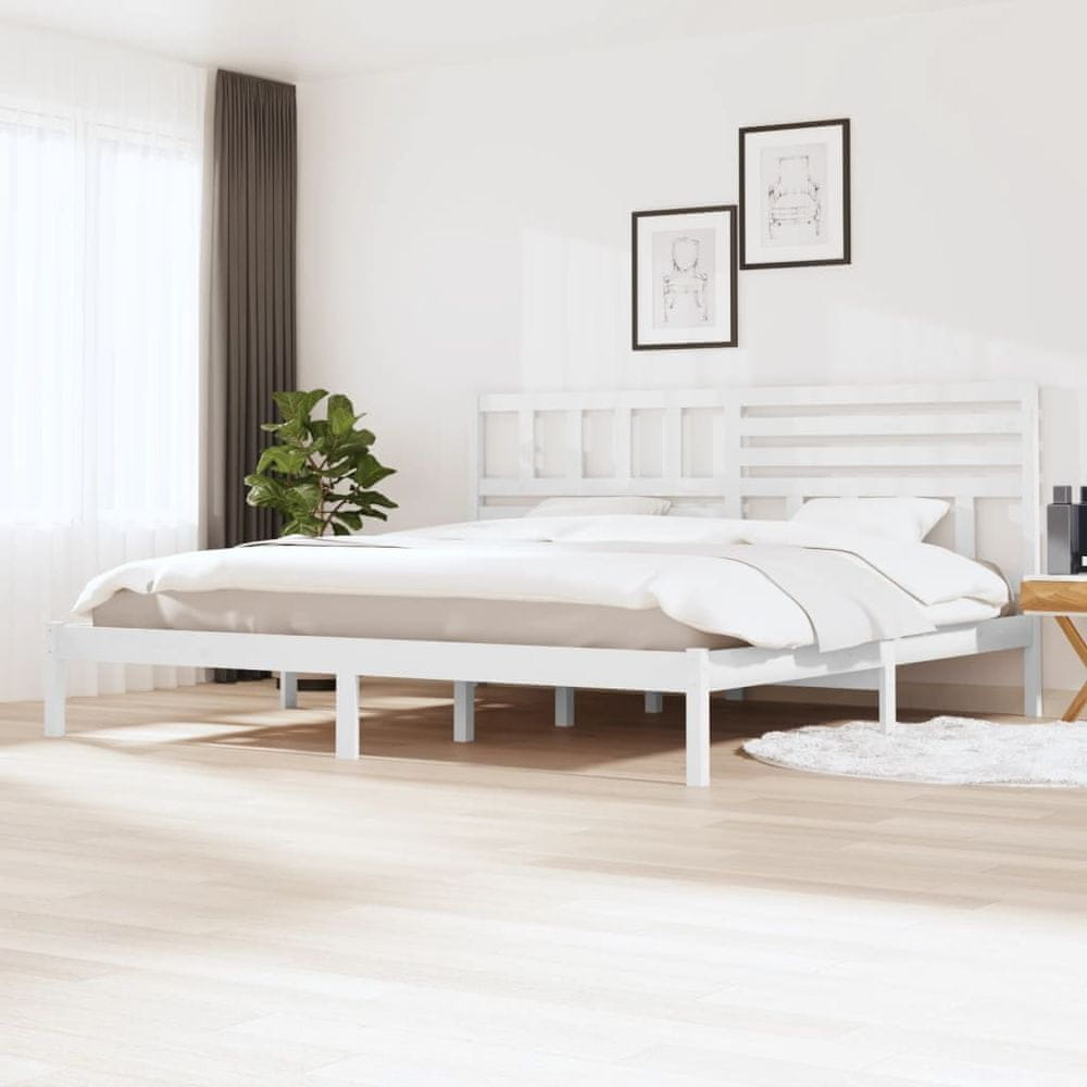 Vidaxl Rám postele, biely, masívne borovicové drevo, 180x200 cm, 6FT