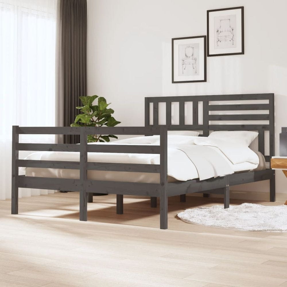 Vidaxl Rám postele z masívneho dreva, sivý, 135x190 cm, 4FT6, dvojlôžko