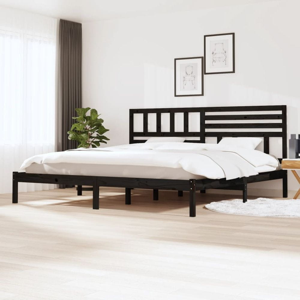 Vidaxl Rám postele, čierny, masívne borovicové drevo, 200 x 200 cm